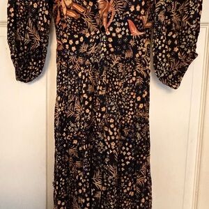Angie Black and Orange Floral Long Sleeve Dress